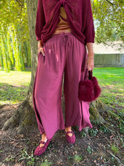 Wine Wide Leg Pull on Silvia Trousers