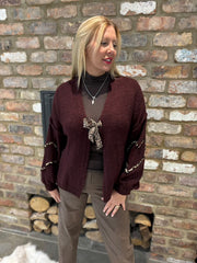 Wine Leopard Tie Cardi Elsa