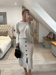 Stone Button Detail Two Piece Skirt Set Jenny