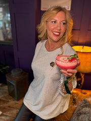 Winter White Button Sleeve Shimmer Top Stevie