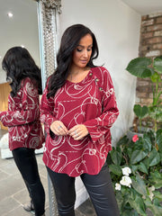 Wine Swirl Button Knit Brenda