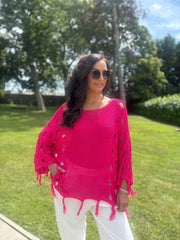 Lipstick Distressed Fringe Knit Kaiya
