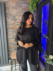 Black Sequin Panel Sweat Top Mandy