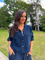 Navy Soft Cord Hooded Jacket Trina