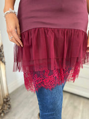 Wine Lace Mesh Hem Slip Rhianna