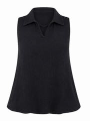 Black Sleeveless Bubble Cotton Top Jean