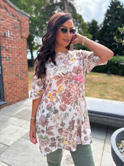 Mocha Floral Print Knit Tunic Delilah