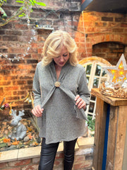 Grey Shimmer Stripe Gathered Top Flora