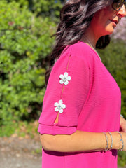 Lipstick Pink Applique Floral Crepe Top Astra
