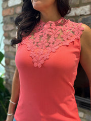 Coral Crochet Floral Ribbed Vest Olivia
