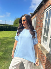 Blue Applique Floral Crepe Top Astra