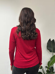 Wine Ribbed Flute Neck Top Charlotte