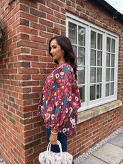 Wine Abstract Floral Blouse Gina