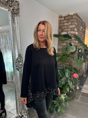 Black Sequin Dipped Hem Sweat Top Lola