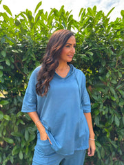 Denim Crochet Hooded Top Clarice