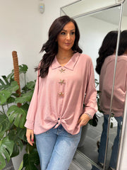 Rose Brooch Tie Front Blouse Megan