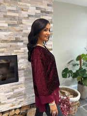 Wine Velour Sequin Panel Top Aurora