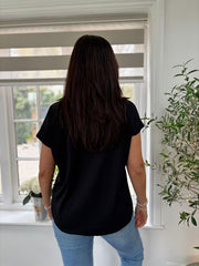 Black Diamante Floral Lace Trim Tee Aria
