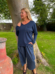 Navy Stud Pocket Top Serena