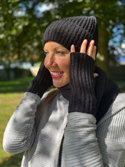 Black Ribbed Three Piece Scarf Set