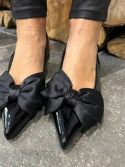 Black Kitten Heel Bow Shoes