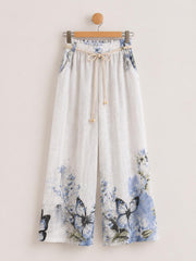 White Floral Butterfly Trousers Reeva