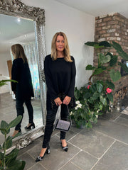 Black Sequin Dipped Hem Sweat Top Lola