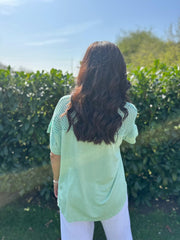 Mint Mesh Panel Knit Top Caroline