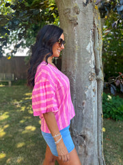 Lipstick Puff Sleeve Striped Top Erin