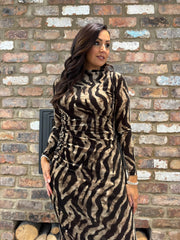 Mocha Velour Tiger Print Dress Haven