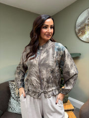 Mocha Shimmer Floral Bomber Jacket Adele