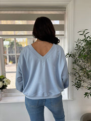 Light Blue Slogan V Neck Sweatshirt Dakota