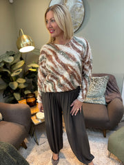Khaki Brushed Zebra Eyelash Knit Vida