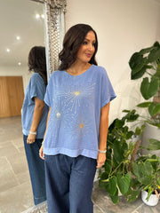Denim Bubble Cotton Starburst Top Belle