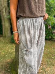 Mocha Gingham Barrel Leg Trousers
