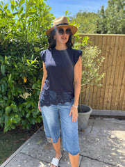 Navy Lace Hem Top Yasmin