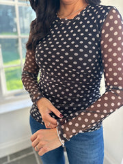 Black Polka Dot Mesh Top Sofia