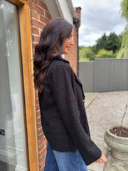 Black Boucle Buttoned Coat Isla