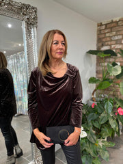 Chocolate Velour Cowl Neck Sparkle Top Olivia