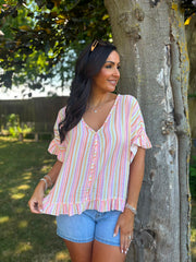 Rose Bubble Cotton Striped Top Kimberly
