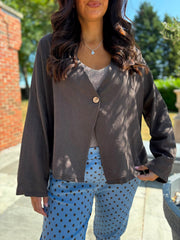Chocolate Button Front Jacket Helen