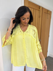 Lemon Lace Pattern Button Top Elsie