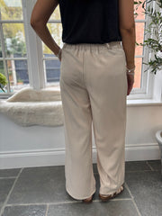 Stone Tailored Wide Leg Pleat Trousers