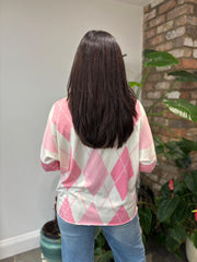 Lipstick Argyle Drop Shoulder Top Dina