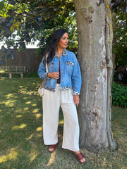 Leopard Trim Denim Jacket Mandy