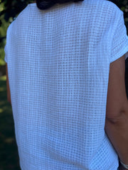 White Textured V Neck Top Jodie
