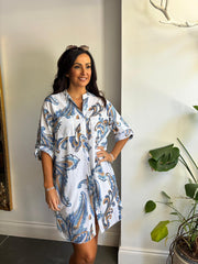 White Sketched Pattern Longline Shirt Lucinda