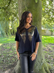 Navy Gold Angel Wings Knit Florence