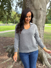 Grey Open Collar Jumper Rhea