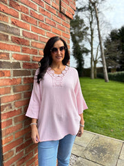 Pink Boho Daisy Bubble Cotton Top Skye